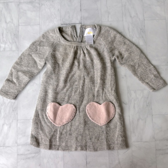 Bloomie’s Baby Gray Cashmere Dress with Pink Heart Pockets - Picture 1 of 7